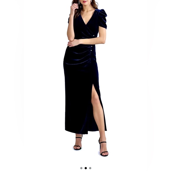Shoshanna Dresses & Skirts - Blue Velvet long gown with rhinestone buttons